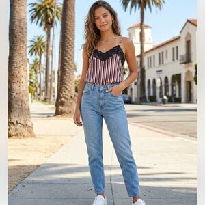 Striped Lace Chemise in Black and Burgundy